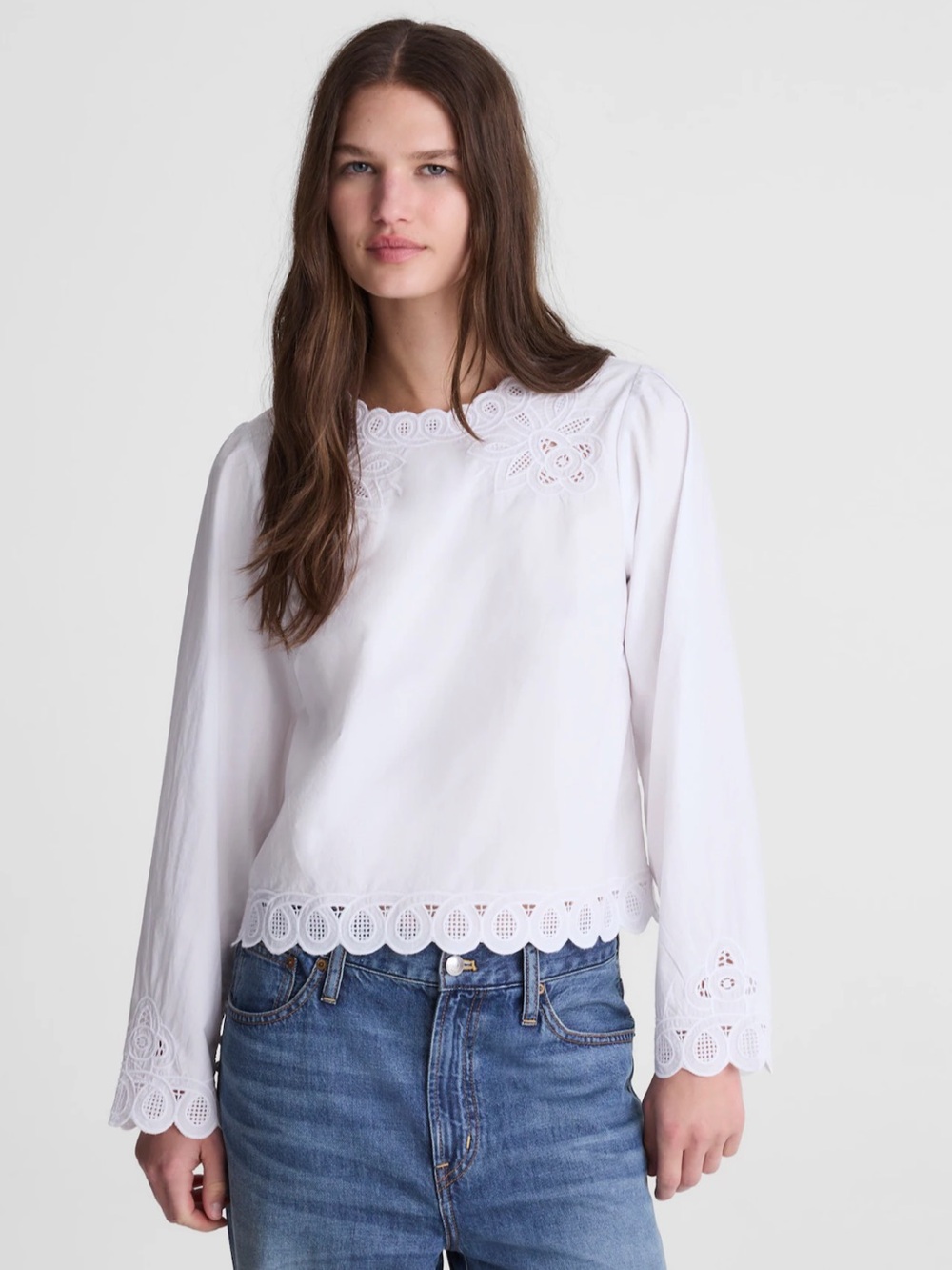 Madewell Embroidered Puff Sleeve Poplin Top M